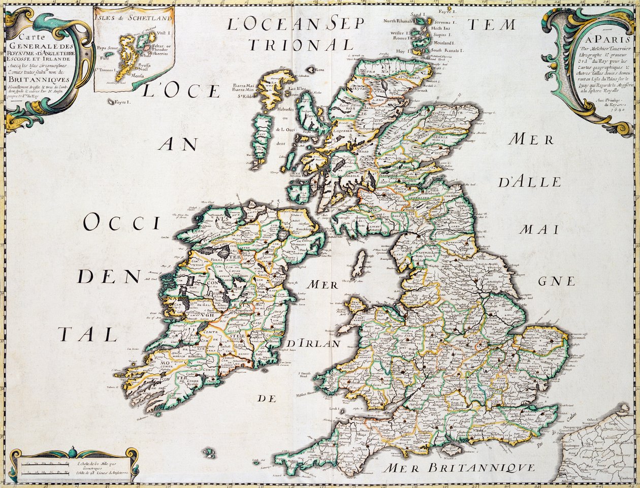 Mapa Wielkiej Brytanii i Irlandii, opublikowana Paryż 1640 autorstwa Nicolas Sanson
