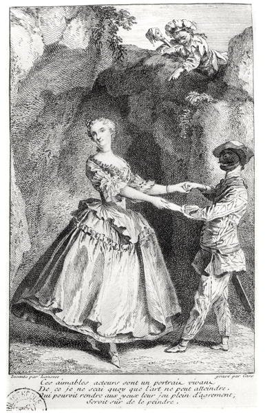 Arlekin i Colombine w komedii Louisa de Boissy (1694-1758) rytowanej przez Laurenta Carsa (1699-1771) autorstwa Nicolas after Lancret