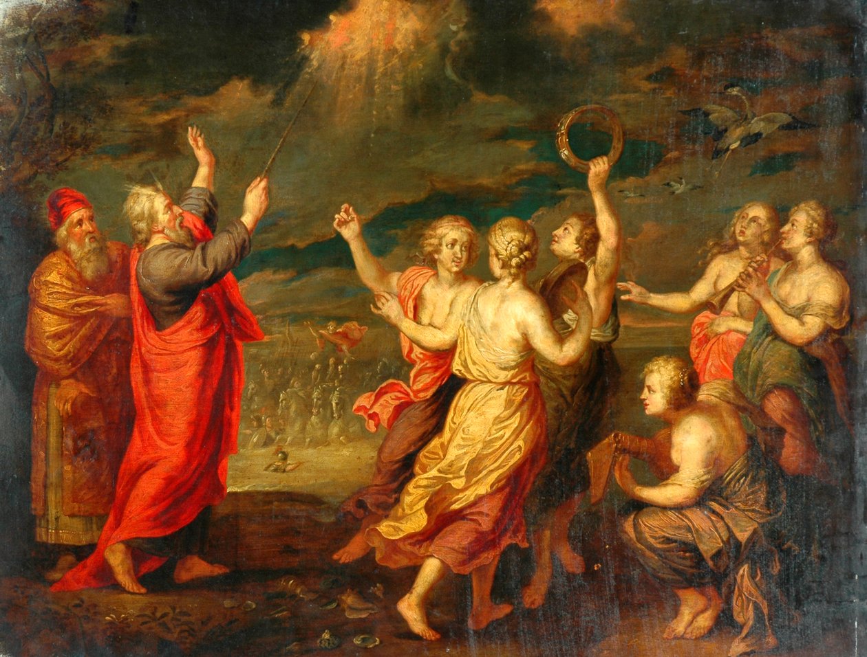 Izraelici radują się po przekroczeniu Morza Czerwonego (olej na miedzi) autorstwa after Nicolas Poussin
