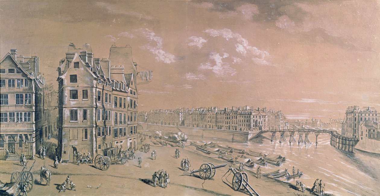 Ile Saint-Louis i doki kukurydziane z Place de Greve, ok. 1757 (WC i gwasz) (patrz również 86033) autorstwa Nicolas Raguenet