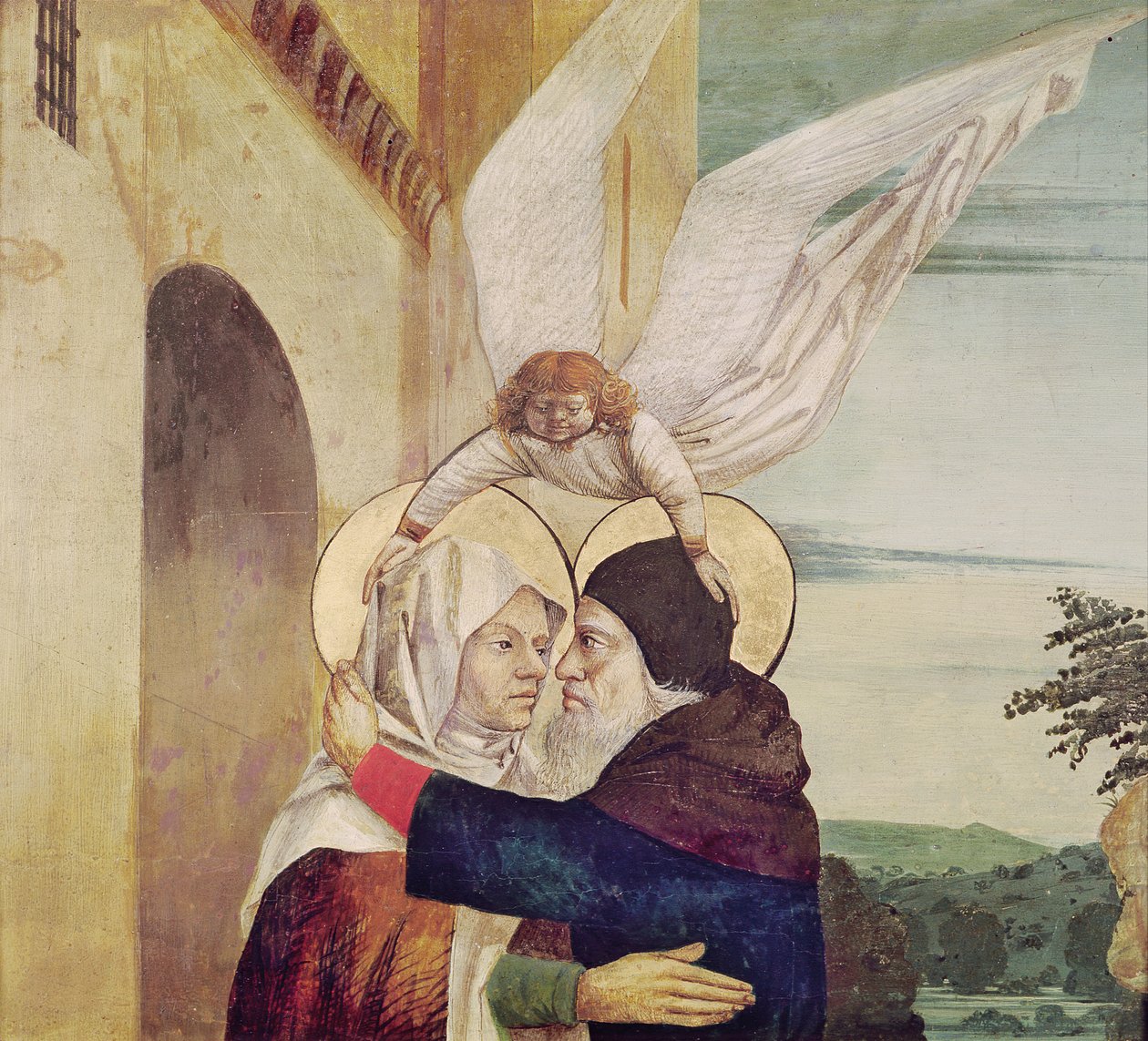 Spotkanie św. Anny i św. Joachima przy Złotej Bramie, ok.1499 autorstwa Nicolas d