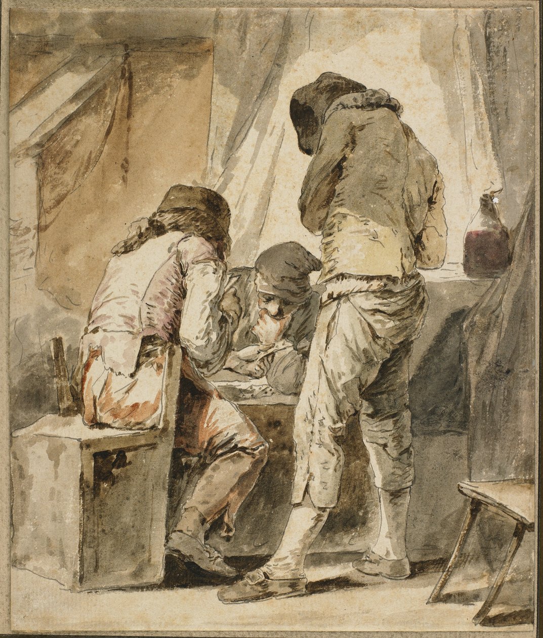 Trudny ruch, c. 1781 (długopis i czarny tusz, szary i brązowy wash, und wc na papierze) autorstwa Nicolas Bernard Lepicie