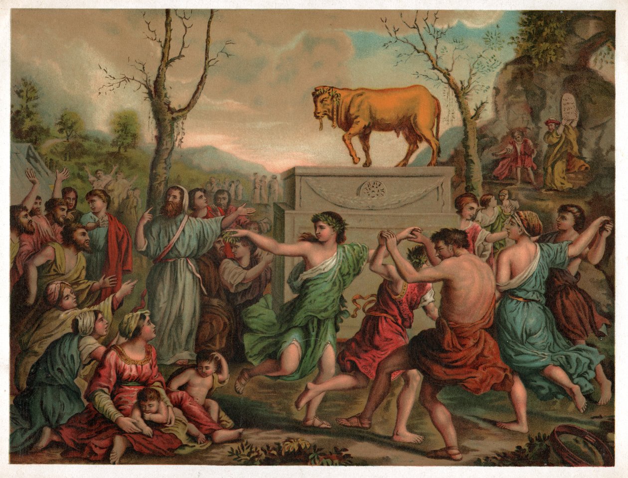 Adoracja złotego cielca. ok. 1900 (ilustracja) autorstwa Nicolas (after) Poussin