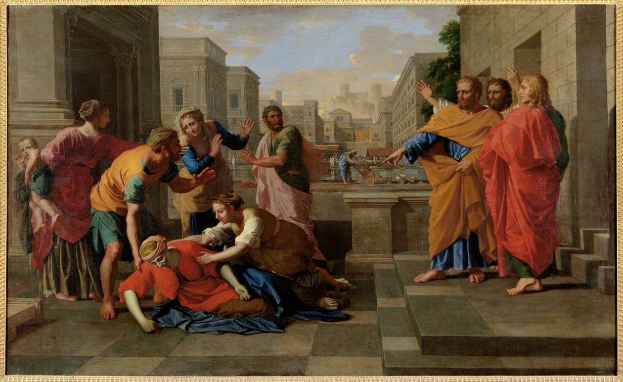La mort de Saphire - Śmierć Saphire ... autorstwa Nicolas (attr.to) Poussin