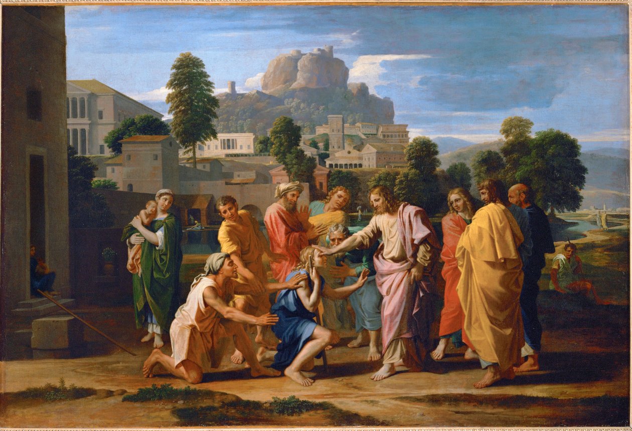 Les aveugles de Jericho - Jezus uzdrawia niewidomych z Jerycha ... autorstwa Nicolas (attr.to) Poussin