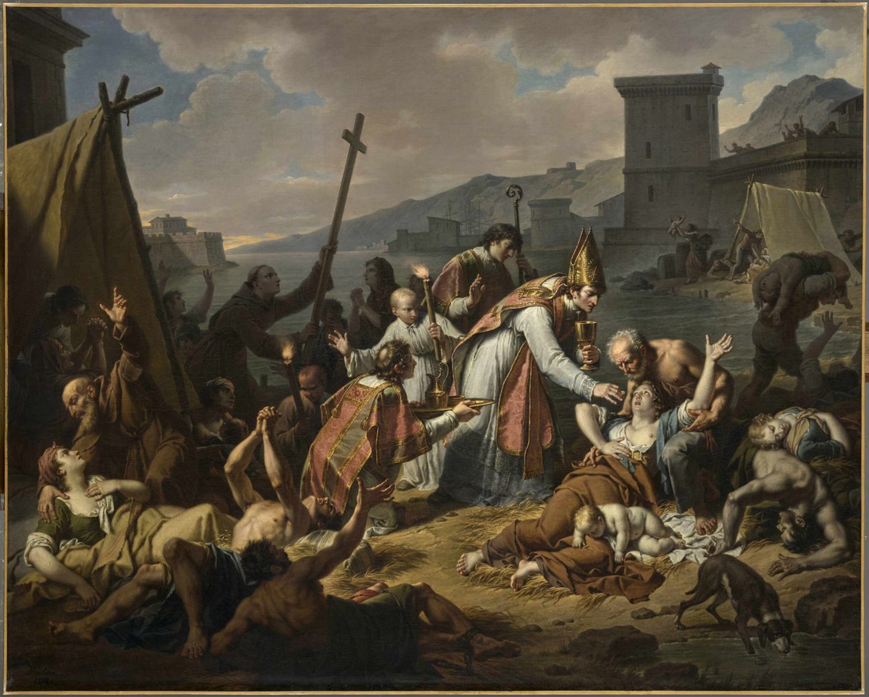 Nabożeństwo prałata Belsunce podczas zarazy w Marsylii, 1720, przed 1819. autorstwa Nicolas André Monsiaux
