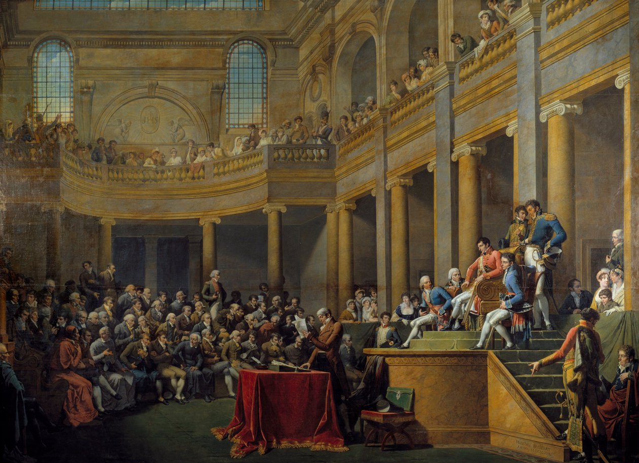 Konsulat Republiki Cisalpińskiej zebrany w komisjach w Lyonie, 1808 r. autorstwa Nicolas Andre Monsiau