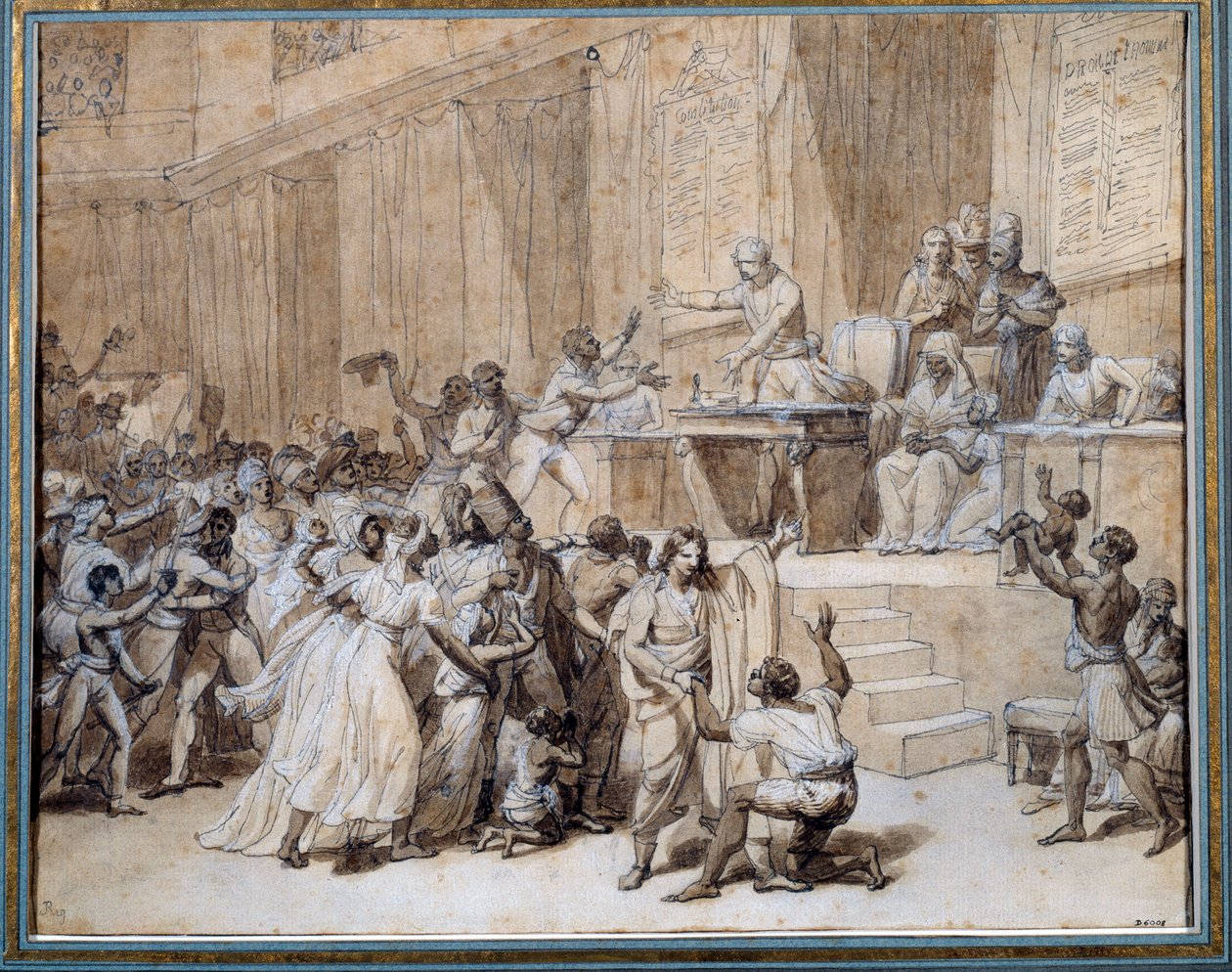 Rewolucja Francuska: Konwencja Narodowa dekretuje zniesienie niewolnictwa w koloniach w dniu 4 lutego 1794 (16 Pluviose An II) w Paryżu. Rysunek tuszem: Nicolas Andre Monsiau (1754-1837) Nd. 0,26x0,33 m Paryż, Muzeum Carnavalet autorstwa Nicolas Andre Monsiau