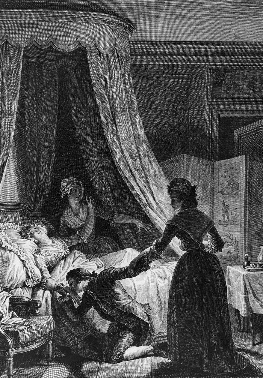 Julia i Saint-Preux, ilustracja z „La Nouvelle Heloise” Jean-Jacques Rousseau (1712-78) autorstwa Nicolas Andre Monsiau