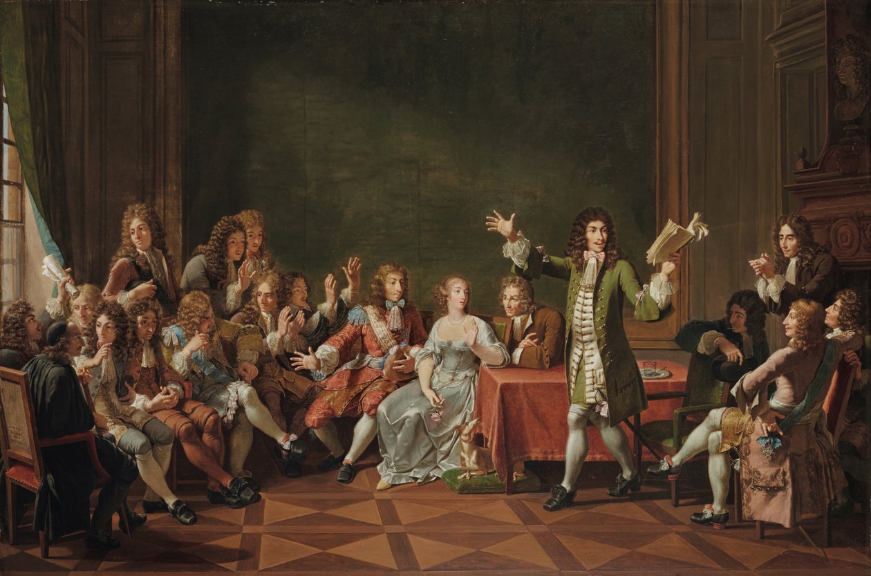 Molier czyta Tartuffe w domu Ninon de Lenclos autorstwa Nicolas Andre Monsiau