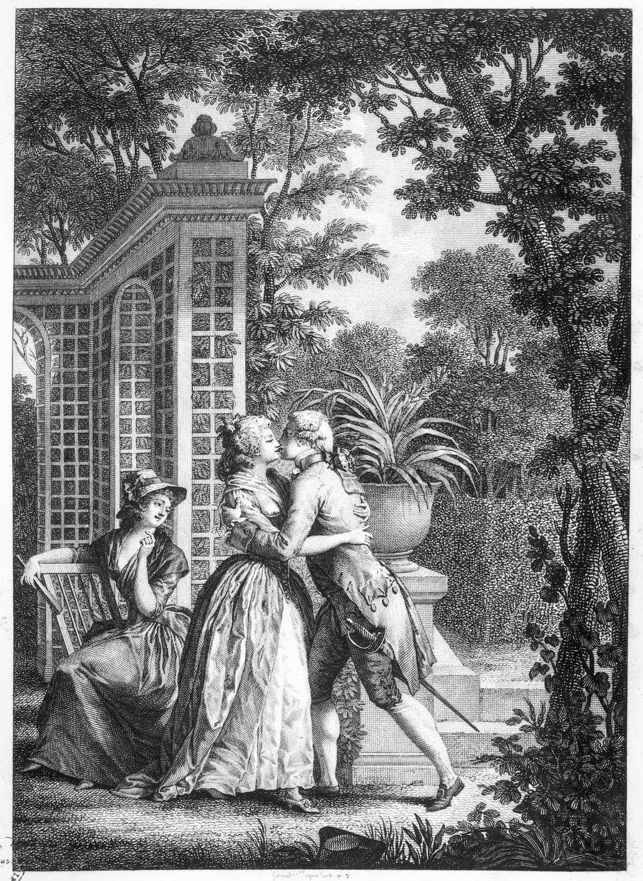 Pierwszy pocałunek miłości, ilustracja z „La Nouvelle Heloise” Jean-Jacques Rousseau (1712-78) autorstwa Nicolas Andre Monsiau