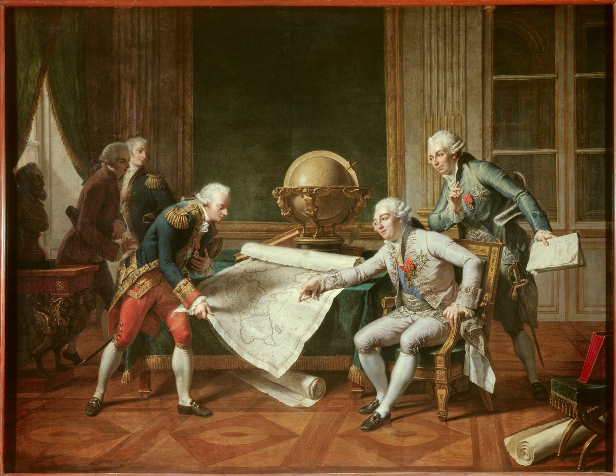 Król Francji Ludwik XVI (1754-1793) udzielający instrukcji kapitanowi Jean-Francois Galaup, hrabiemu La Perouse (Jean Francois Laperouse autorstwa Nicolas Andre Monsiau