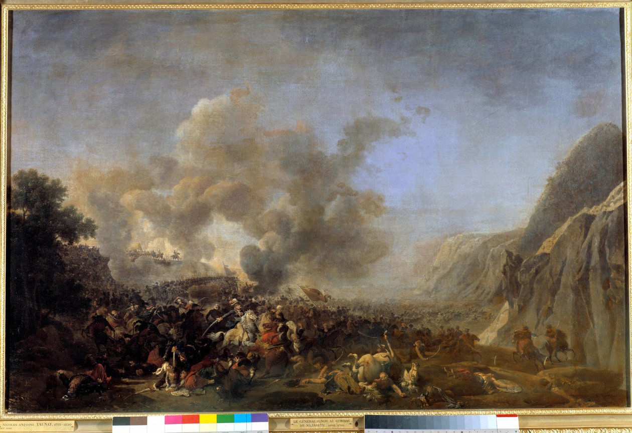 Kampania (wyprawa) egipska (1798-1801): „”Bitwa o Nazaret, 8.04.1799, zwycięstwo odniesione przez generała Jeana Andoche Junota (Jean-Andoche), księcia Abrantes (1771-1813)”” Obraz autorstwa Nicolas Taunay (1755-1830) XIX w. Nd. 0,92x1,39 m wersal, muza autorstwa Nicolas Antoine Taunay