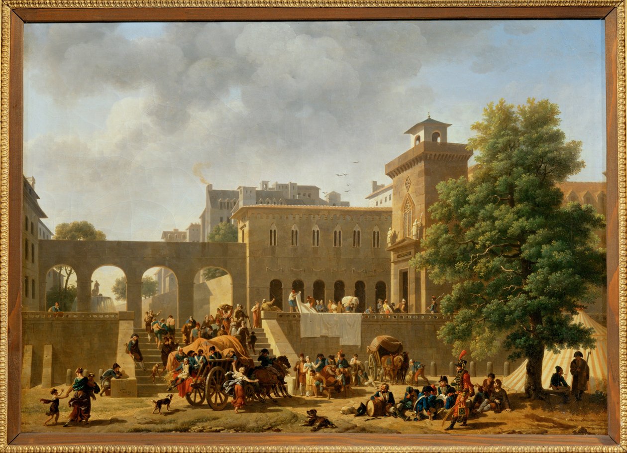 Wygląd zewnętrzny szpitala wojskowego, znanego również jako "Francuzi we Włoszech", Salon 1804 ... autorstwa Nicolas Antoine Taunay