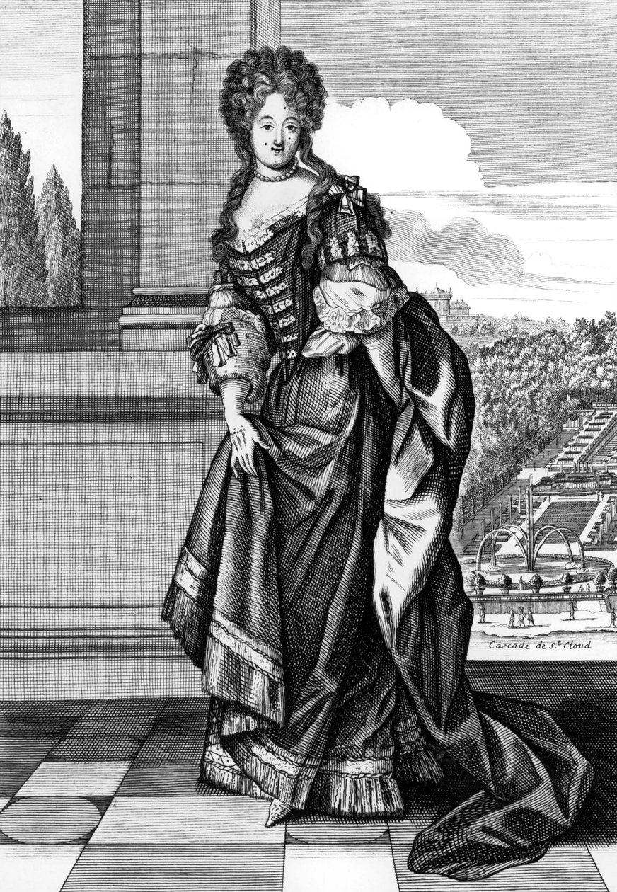 Elżbieta Charlotte Bawarska (1652-1722) zwana Liselottą, księżną Palatynatu, w 1671 roku została księżną Orleanu, drugą żoną księcia Filipa Orleańskiego, rycina N. Arnoult wg Dieu autorstwa Nicolas Arnoult