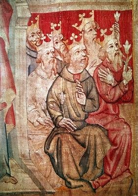 Szczegół Chrystusa na tronie z apokaliptycznymi bestiami i dwudziestoma czterema starszymi, nr. 4 z Apokalipsy gniewu, 1373-87 (detal 83991) autorstwa Nicolas Bataille