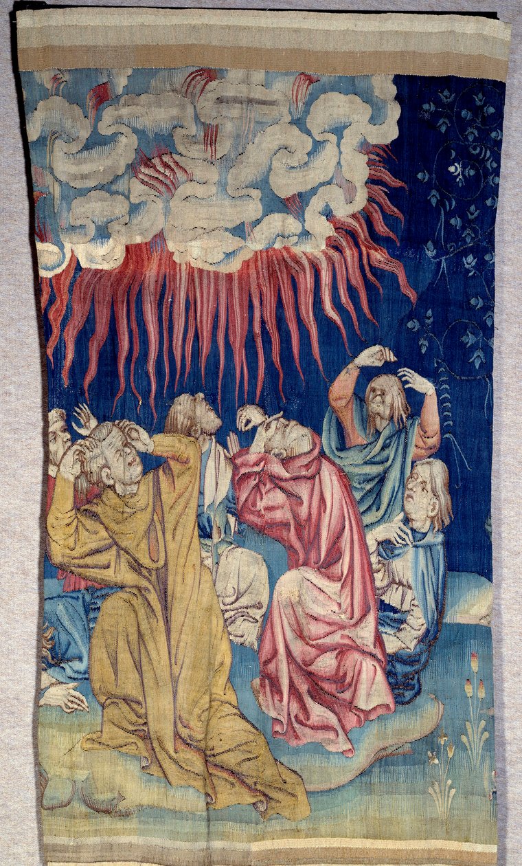 Zasłona Apokalipsy (1373-1383): ogień nieba (ciemność). Gobelin autorstwa Nicolasa Bataille