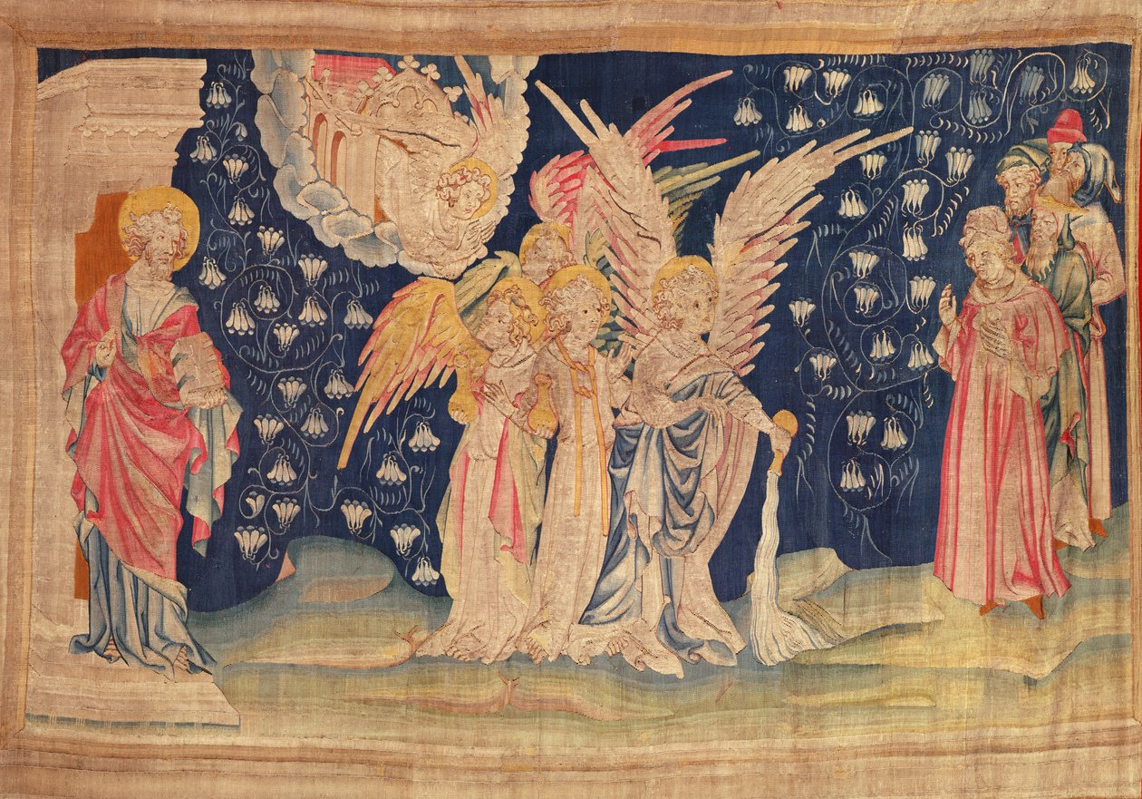 Pierwsza flasza wylana na ziemię z Apokalipsy Gobelinu gniewów, 1373-1387 (gobelin) autorstwa Nicolas Bataille