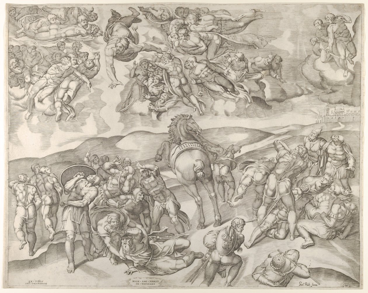 Nawrócenie Szawła, z fresku Michała Anioła w Kaplicy Paulinów na Watykanie..., ok. godz. 1545-60. autorstwa Nicolas Beatrizet