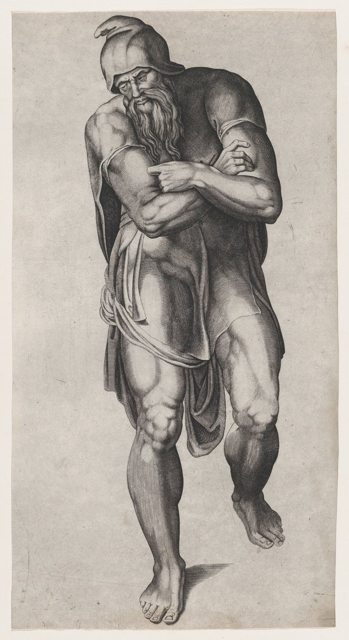 Józef z Arymatei, według fresku Ukrzyżowania Michała Anioła w Cappella Paolina, V..., 1540-66. autorstwa Nicolas Beatrizet