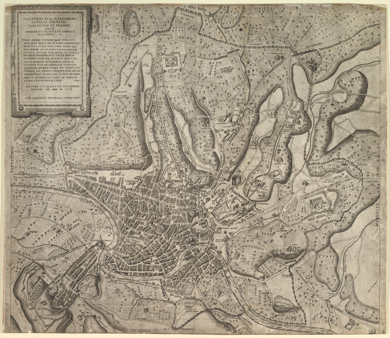 Lustro rzymskiej świetności: Widok Rzymu od zachodu, 1557. autorstwa Nicolas Beatrizet
