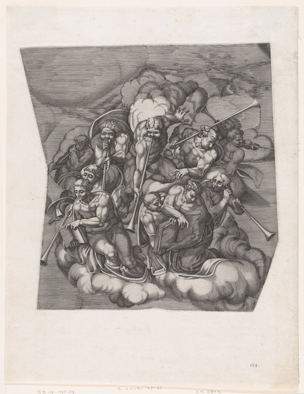 Trąbiące anioły z Sądu Ostatecznego wg Michała Anioła, 1530-66., 1530-66. autorstwa Nicolas Beatrizet