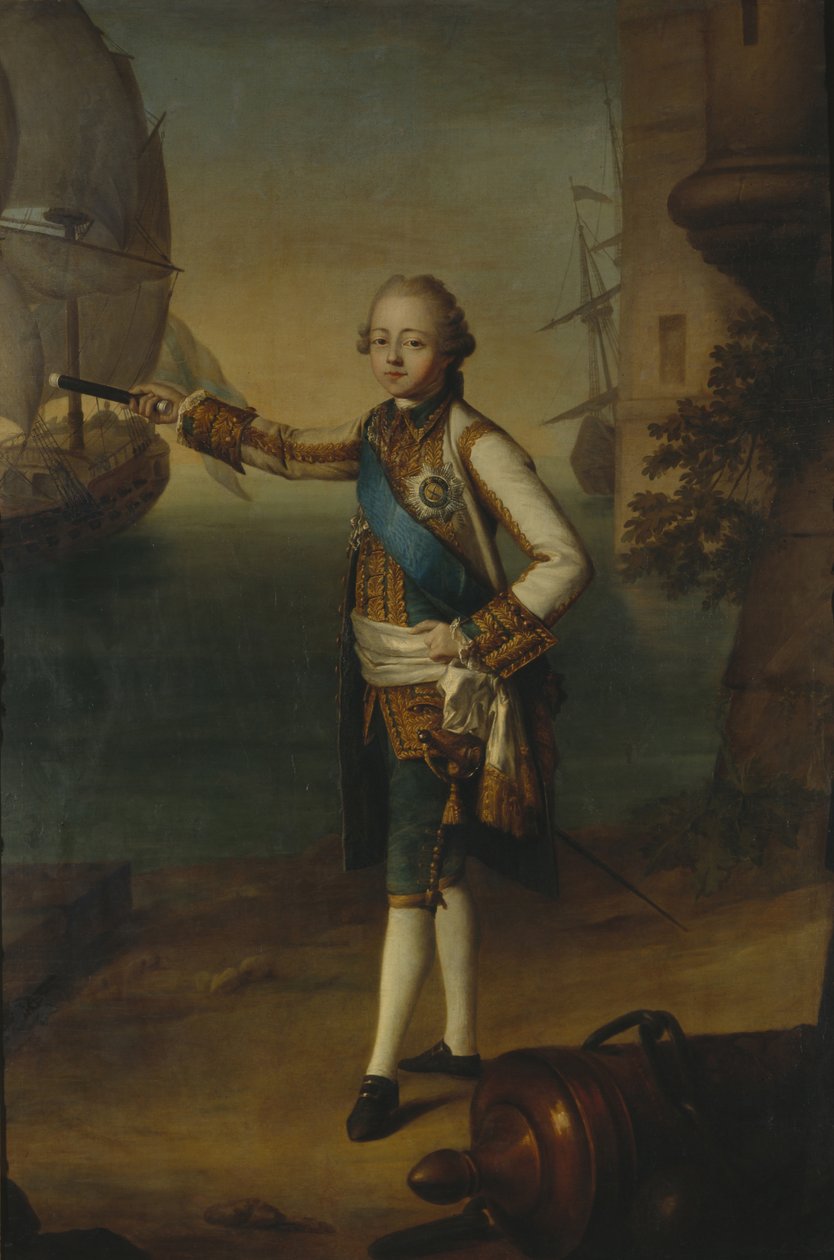 Portret wielkiego księcia Pawła Pietrowicza 1754-1801 w mundurze admirała, 1769 autorstwa Nicolas Benjamin Delapierre