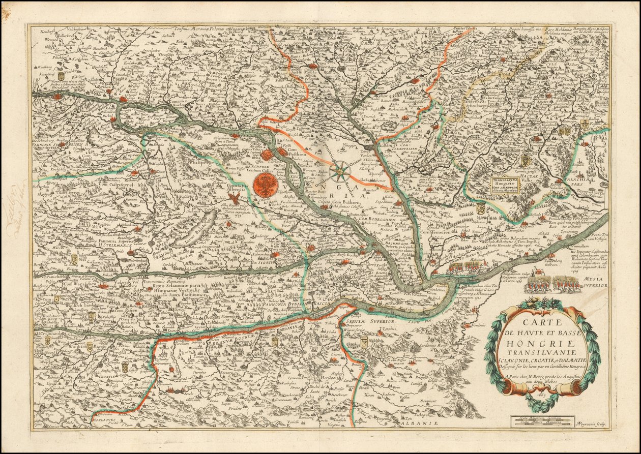 Mapa Górnych i Dolnych Węgier, Siedmiogrodu, Słowenii, Chorwacji i Dalmacji z 1663 r., wydana przez Nicolasa Bereya autorstwa Nicolas Berey