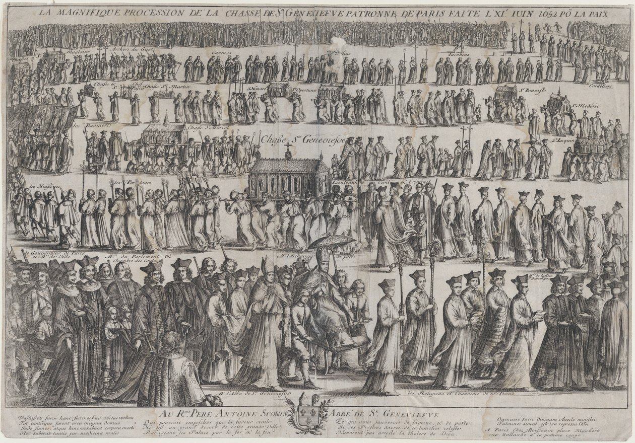 Procesja urny św. Genowefy, w sześciu rzędach maszerują duchowni i świeccy..., 1652. autorstwa Nicolas Cochin