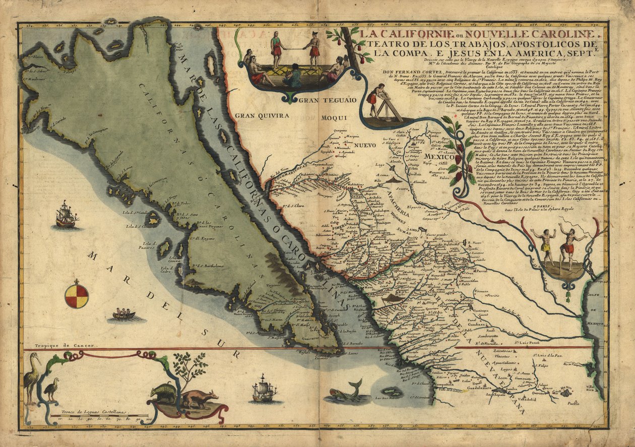La Californie ou Nouvelle Caroline - teatr dzieł, dzieła apostolskie Compa. e Jesus in America Septe. LOC 96686640 autorstwa Nicolas de Fer