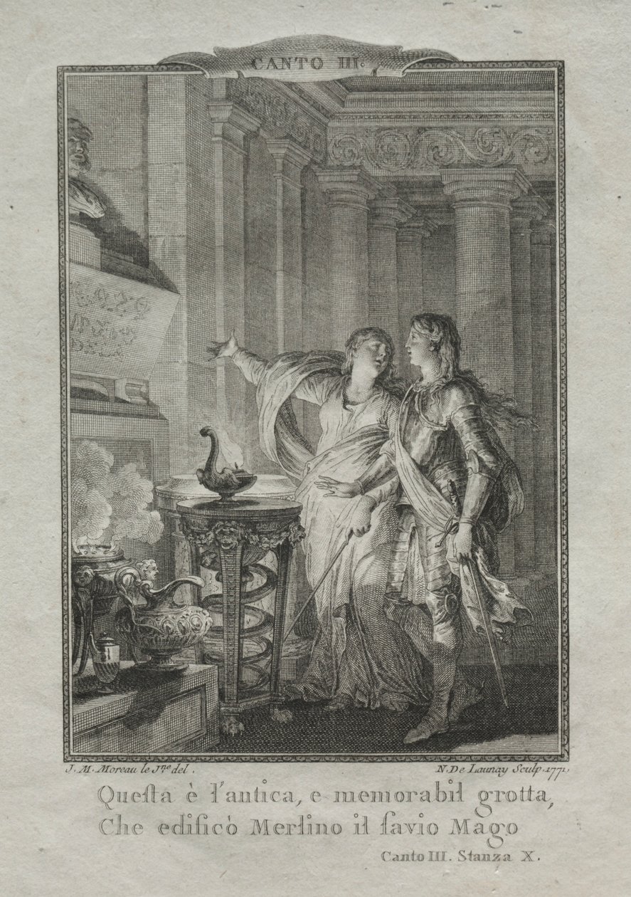 W Grocie Merlina Maga, 1771. autorstwa Nicolas Delaunay