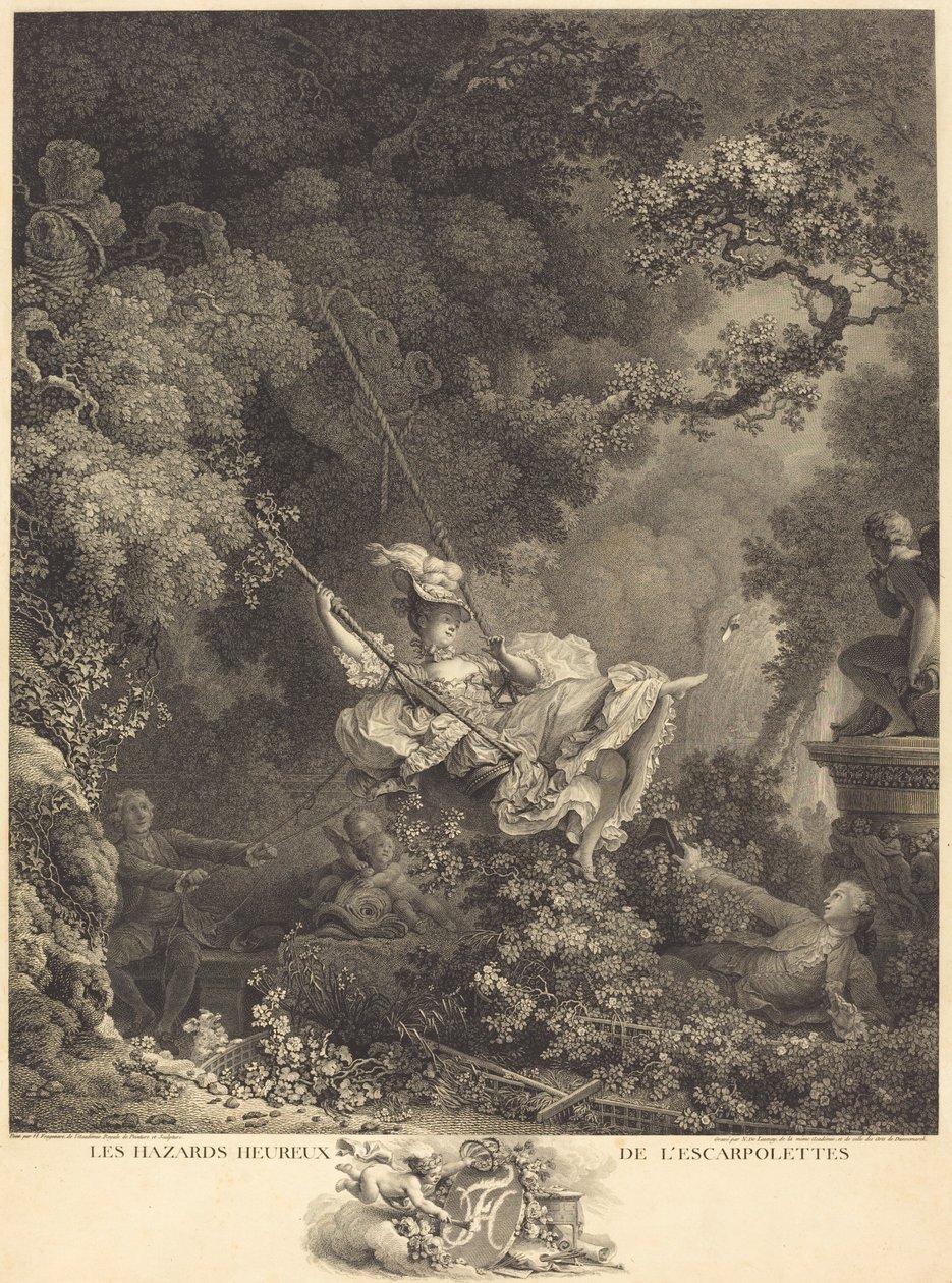 Szczęśliwe niebezpieczeństwa Escarpolette autorstwa Nicolas Delaunay after Jean Honoré Fragonard
