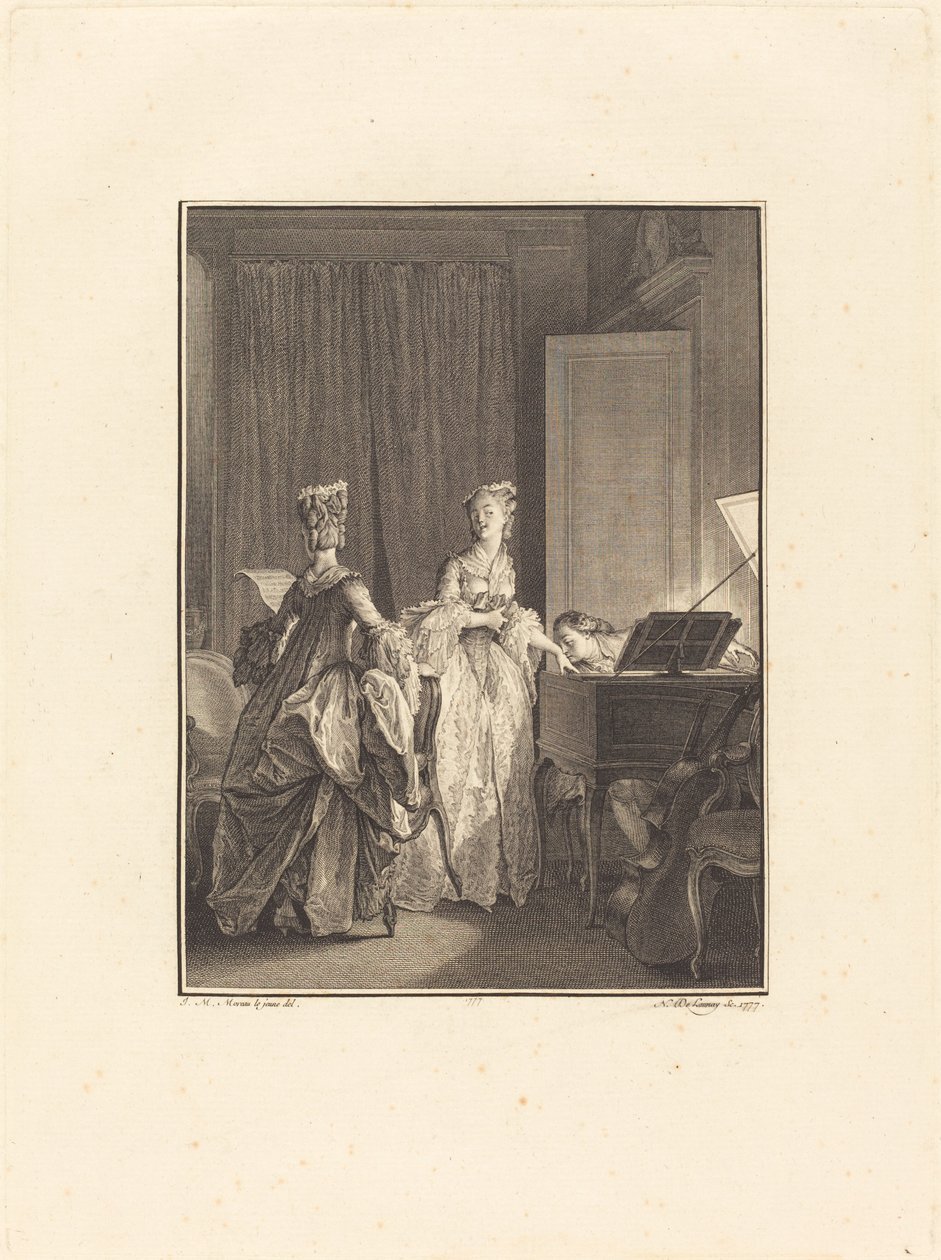 Złożył na tę dłoń pocałunek, który poczułam na sercu autorstwa Nicolas Delaunay after Jean Michel Moreau