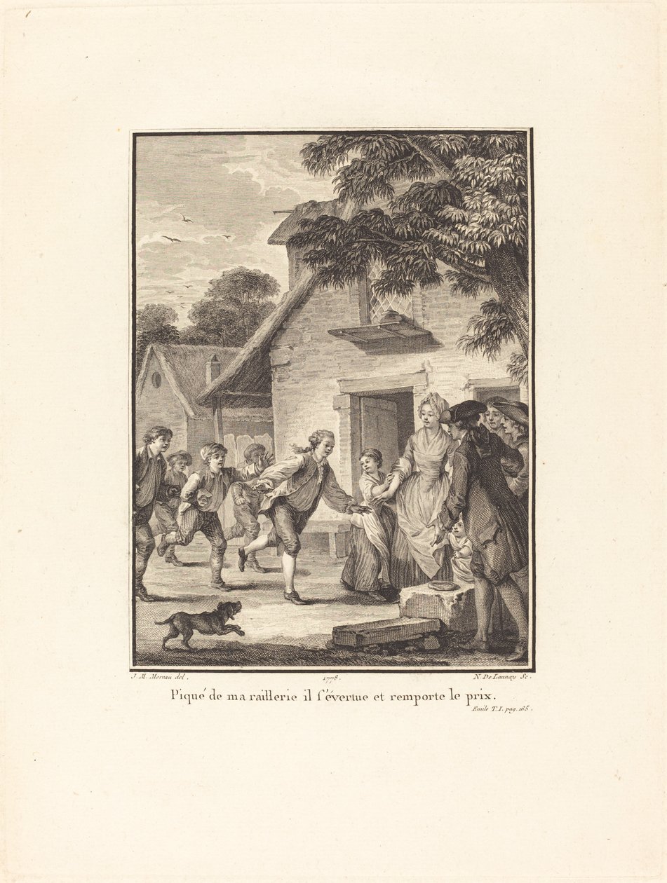Ukąszony moją kpiną, walczy i wygrywa nagrodę autorstwa Nicolas Delaunay after Jean Michel Moreau