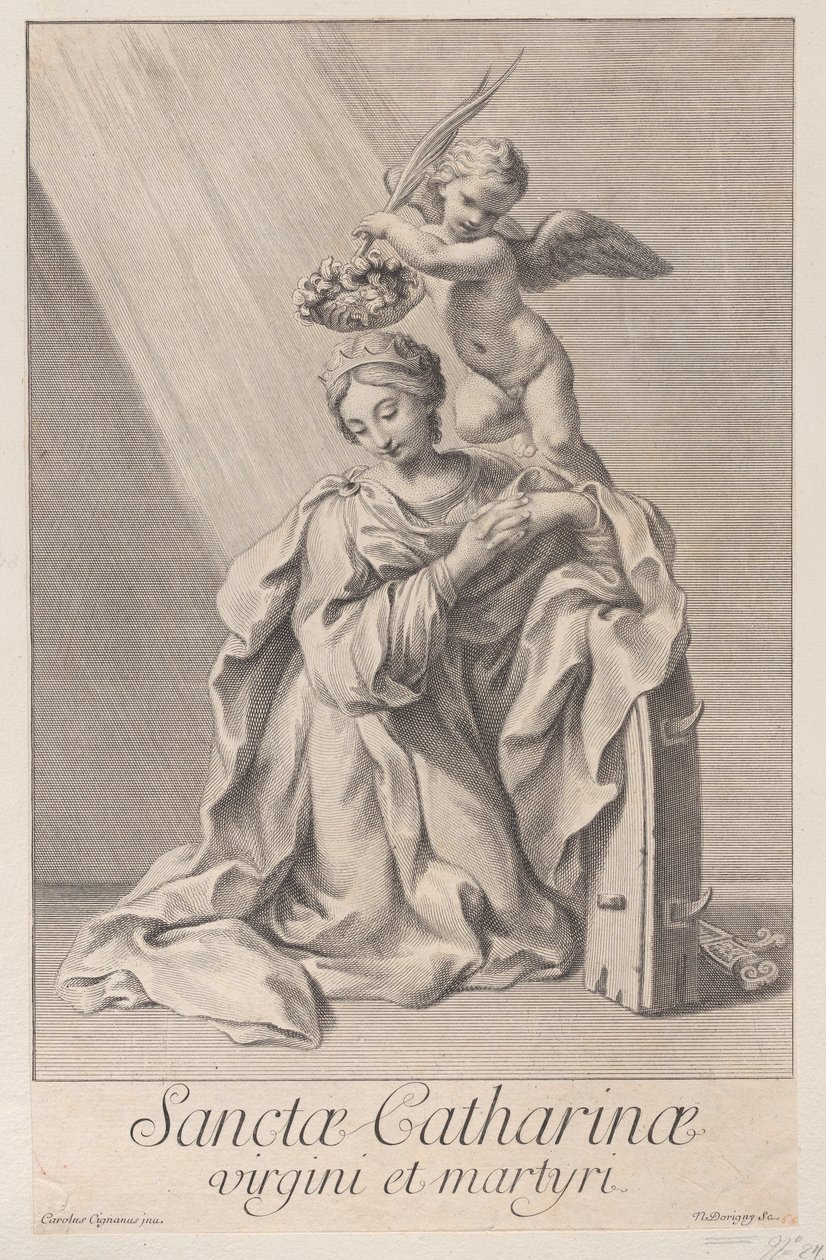 Święta Katarzyna Aleksandryjska klęcząca z łokciem opartym na kolczastym kole i..., 1698. autorstwa Nicolas Dorigny