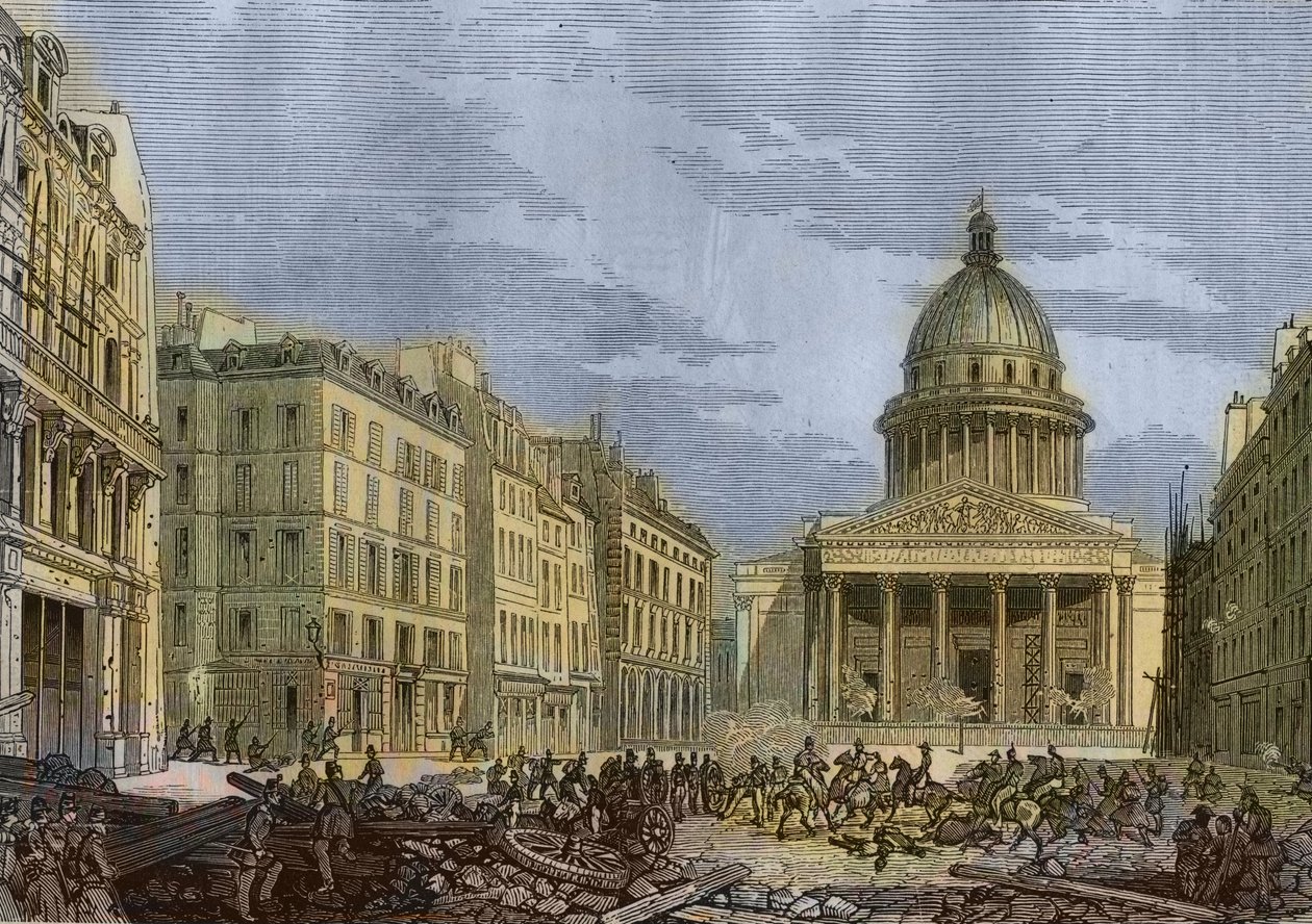 Oblężenie Panteonu, 24 czerwca 1848 - Rewolucja 1848 w Paryżu. Atak Panteonu, 24 czerwca. Rycina po obrazie N.E. Gabe. autorstwa Nicolas Edward Gabe