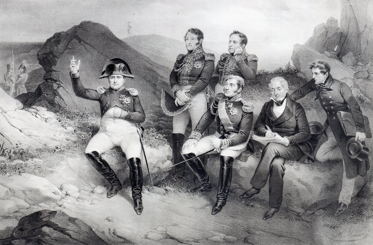 Cesarz Napoleon I (1769-1821) dyktujący swoje pamiętniki do spraw Emmanuela Lasa (1766-1842) na św. Helenie, 1860 autorstwa Nicolas Eustache Maurin