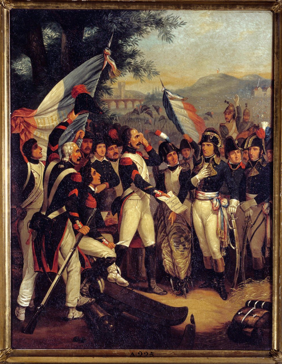Certyfikat kaprala Lodi 10.05.1796 Napoleon Bonaparte (1769-1821) otrzymał certyfikat kaprala. Obraz Nicolasa Eustache Morina (1799-1850) 1799 Nd. 0,42x0,33 m Ile d