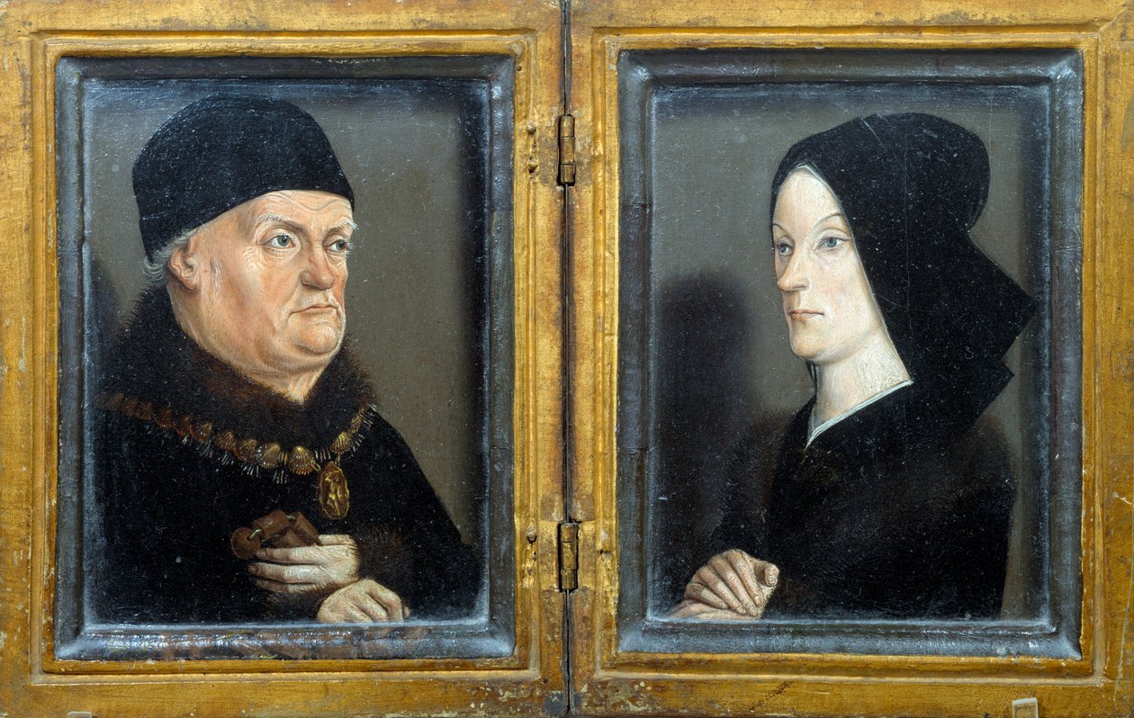 Dyptyk Matheron: portrety Rene, księcia Andegaweńskiego, hrabiego Prowansji, króla Sycylii i Jerozolimy (1409-1480) oraz jego żony Joanny de Laval. Obraz Nicolasa Fromenta (ok. 1425-1483/1486) Nd. 0,17x0,13 m² autorstwa Nicolas Froment
