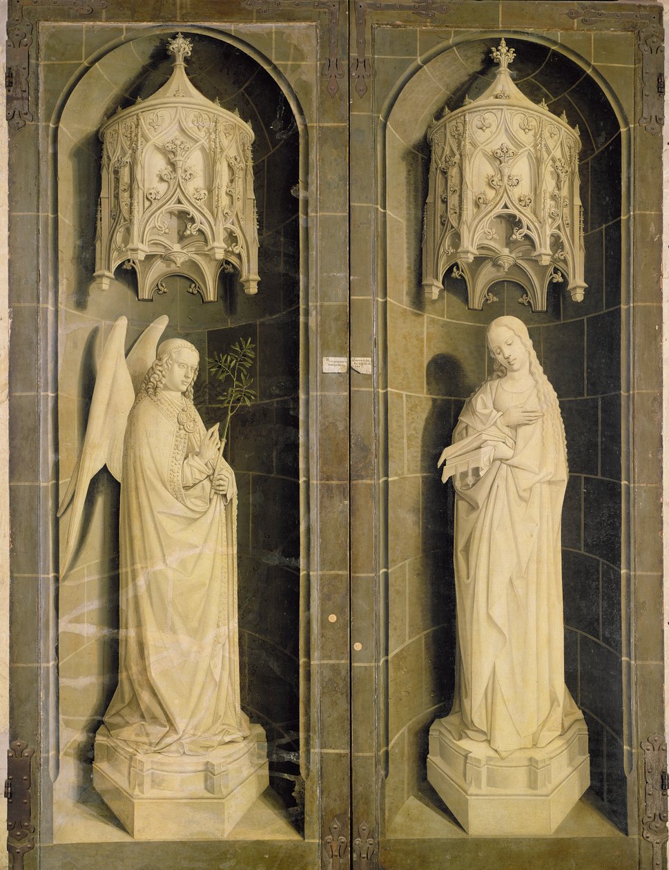 Zwiastowanie, panel zewnętrzny z Tryptyku Mojżesza i gorejącego krzewu, ok.1476 autorstwa Nicolas Froment