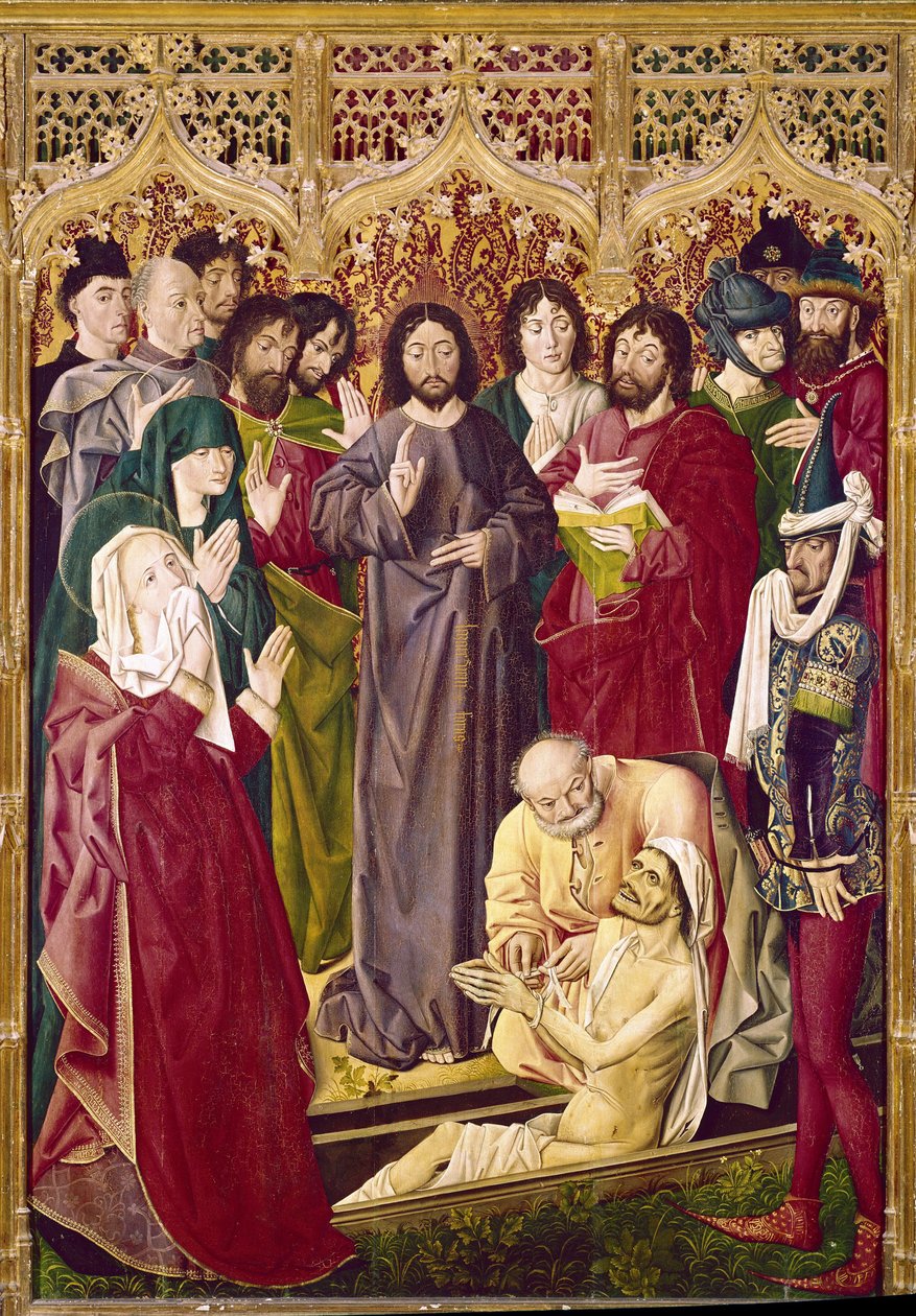Zmartwychwstanie Łazarza (tempera na panelu) autorstwa Nicolas Froment