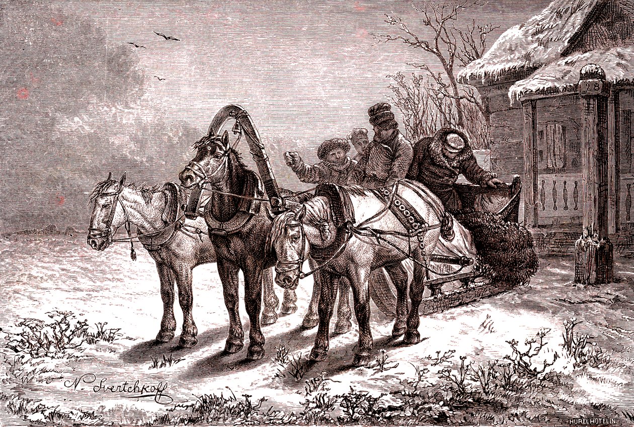 Rosja. Stacja przekaźnikowa w 1865 r. Dom pocztowy.1865 (ryc.) autorstwa Nicolas Gregorovitch Svertschkoff