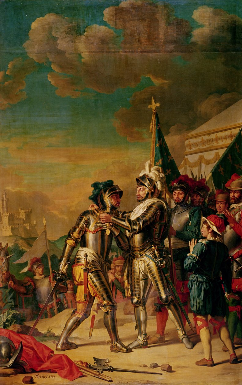 Henryk II (1519-59) Przekazanie łańcucha Orderu Świętego Michała Gaspardowi de Saulx (1509-73) hrabiemu Tavannes, po bitwie pod Renty, 13 sierpnia 1554, 1789 autorstwa Nicolas Guy Brenet