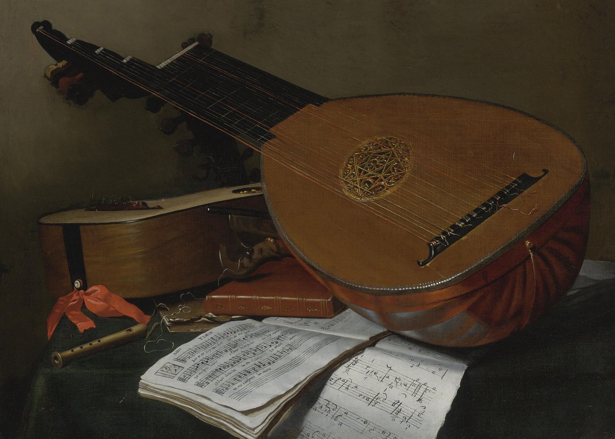 Martwa natura z lutnią i gitarą autorstwa Nicolas Henri Jeaurat de Bertry