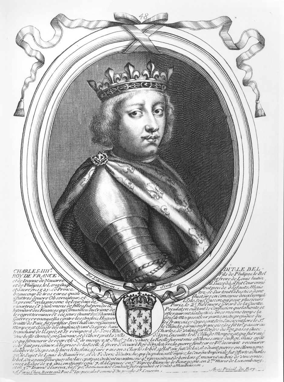 Karol IV (1294-1328) Piękny, król Francji i Nawarry, z „Les Augustes Representations de tous les Rois de France od Faramonda do Ludwika XIV”, Paryż, 1679 autorstwa Nicolas II de Larmessin