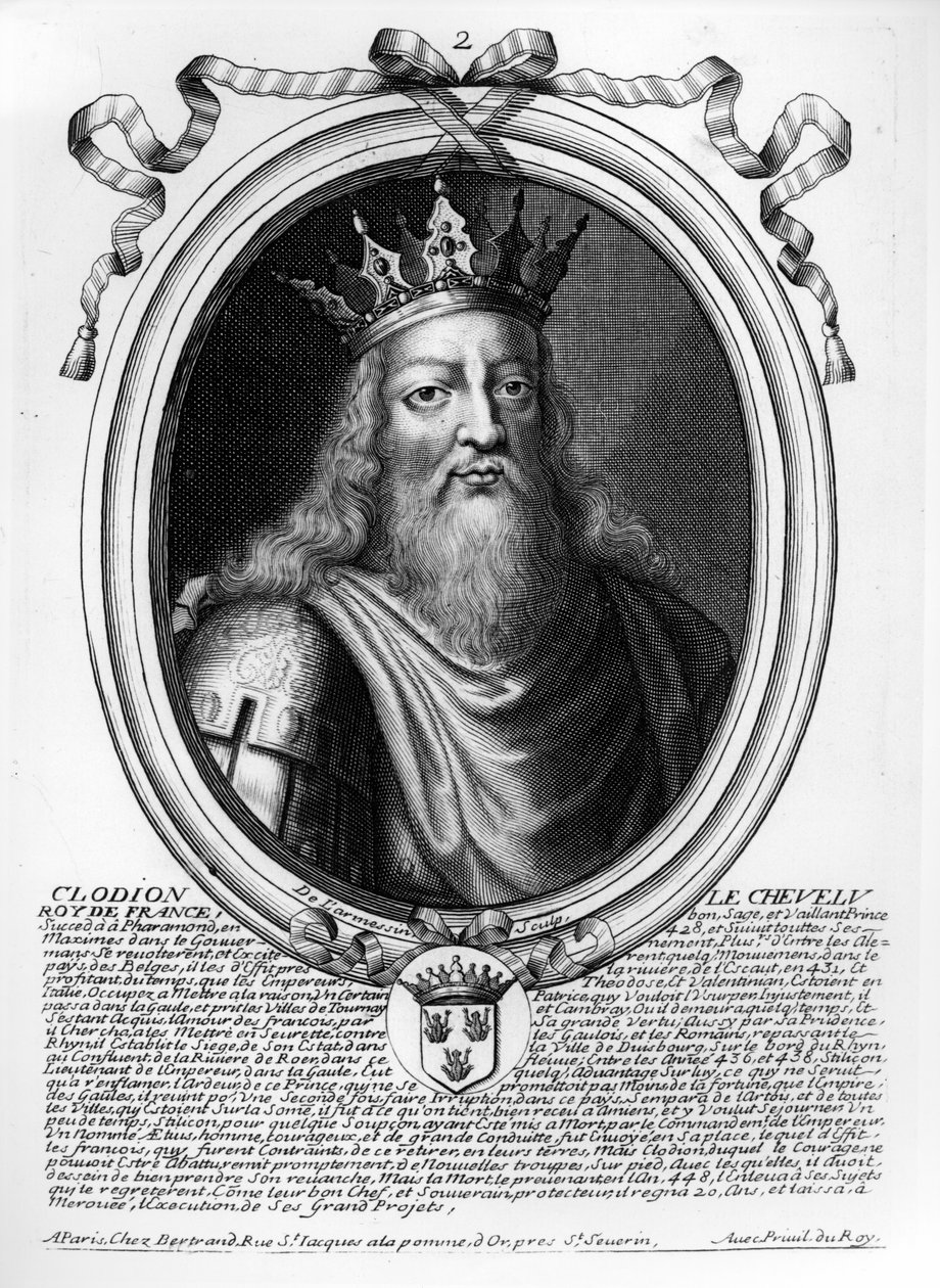 Clodion Owłosiony (ok. 428-47) z "Les Augustes Representations de tous les Rois de France depuis Pharamond jusqu