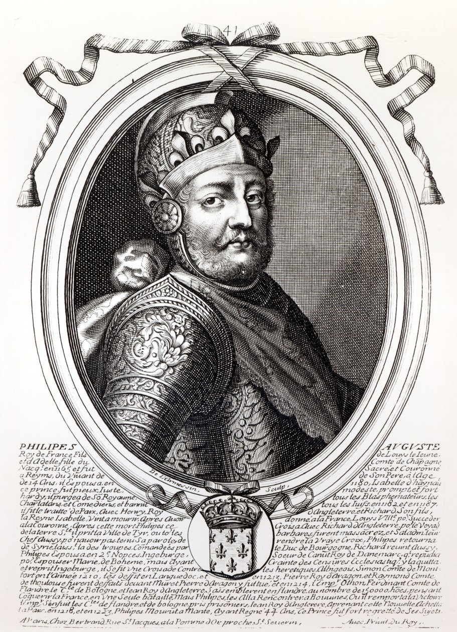 Filip August II (1165-1223) król Francji, z „Les Augustes Representations de tous les Rois de France od Faramonda do Ludwika XIV”, Paryż, 1679 autorstwa Nicolas II de Larmessin