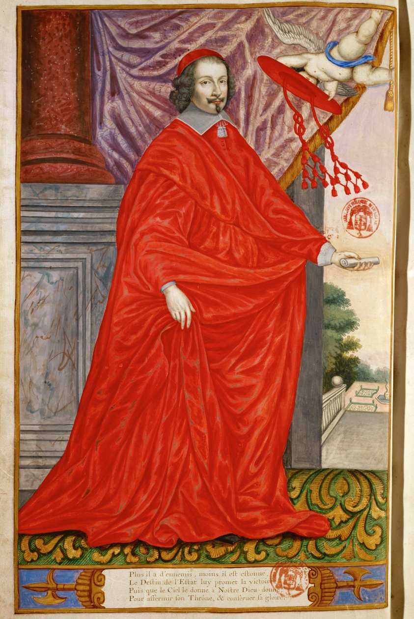 Mazarin, Jules, kardynał Z Panegyrique illustre des Hommes celebres de notre Siecle Miniatura na pergaminie MS 2213 ... (miniatura na pergaminie) autorstwa Nicolas Jarry