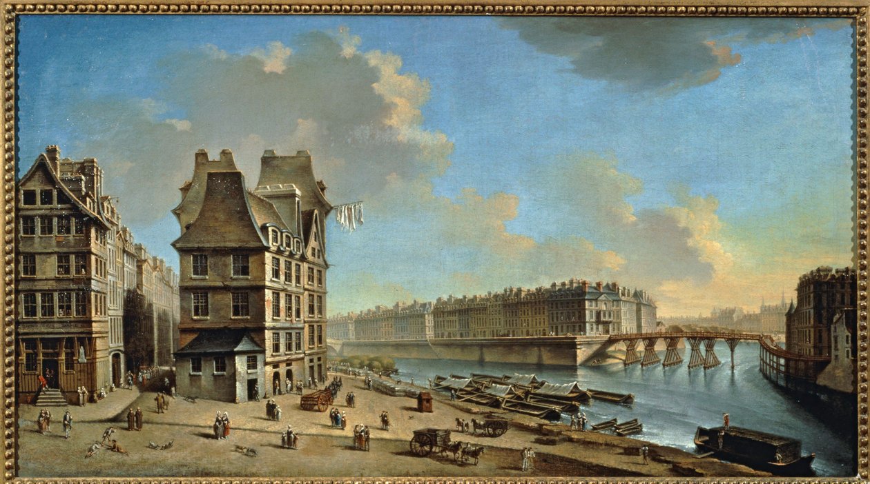 Wyspa Saint-Louis i Pont Rouge widziane z Place de Greve, Paryż (obraz na płótnie) autorstwa Nicolas & Jean Baptiste (1715-93) Raguenet