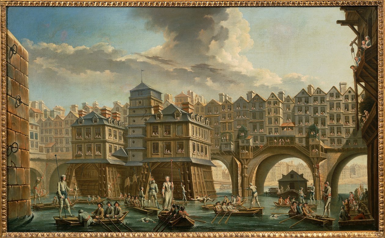 Paryż, potyczka żeglarzy między Pont Notre-Dame i Pont au Change autorstwa Nicolas and Jean Baptiste Raguenet